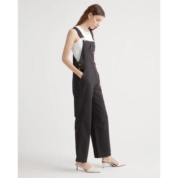 QUINCE Black Organic Stretch Cotton Twill Relaxed Overalls NWT Size Small - Picture 4 of 10
